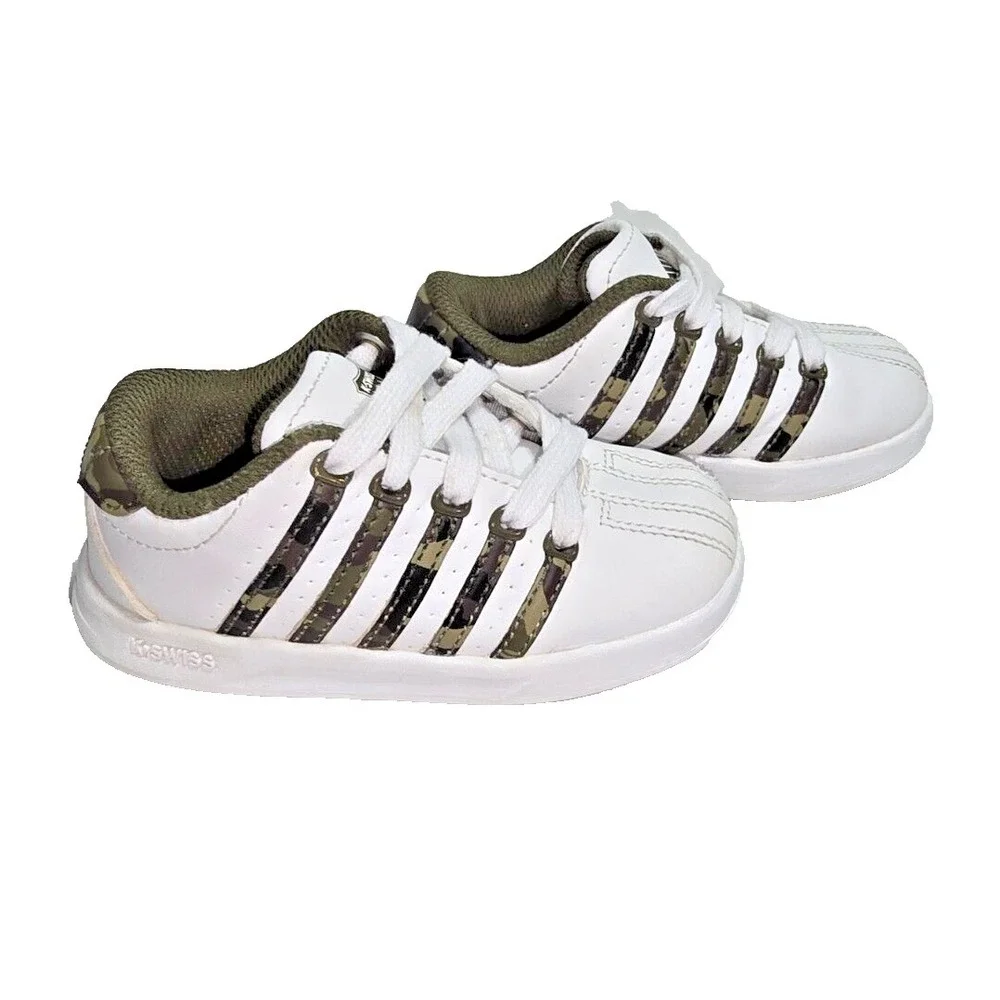 k swiss‎ vn camo toddler sneakers size 7 white shoes camo stripes lace up kids